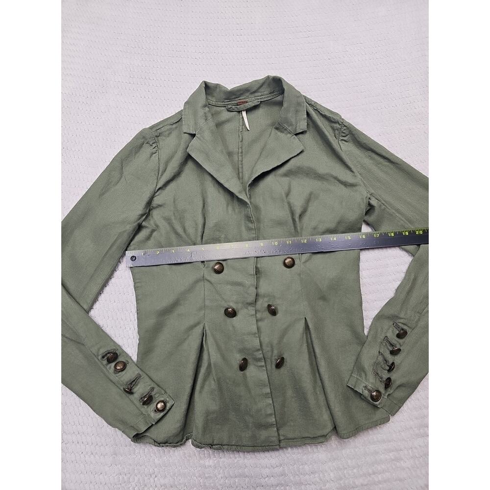 Free People Blazer Womens Small Linen Blend Military Style Lightweight Green - Picture 3 of 6
